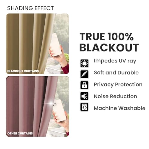Image of LINENWALAS 100% True Blackout Curtains (5 Feet) - 1 Panel | Complete Light Block | Thermal Insulated & Noise Reducing Room Darkening Curtains for Living Room & Home Decor (Golden Beige)
