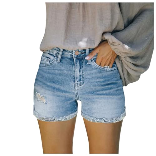 Short en jean avec taille haute décontracté et déchiré pour l'été
