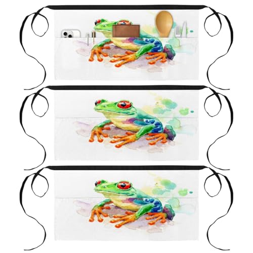 Tablier court de cuisine lot de 3 demi-tabliers avec poches pour restaurant bistrot et bar