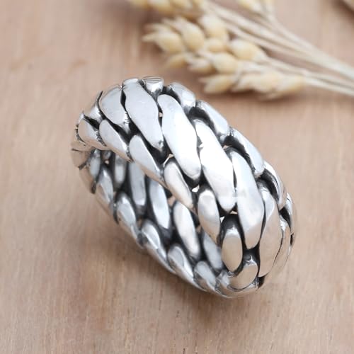 NOVICA Artisan Handmade Men's .925 Sterling Silver Ring Band Indonesia 'Sanca Kembang Python'2