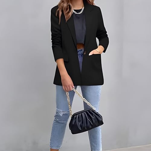 Women's Long Sleeve Blazer One Button Formal Open Front Lapel Collar Work Office Suit Jacket3