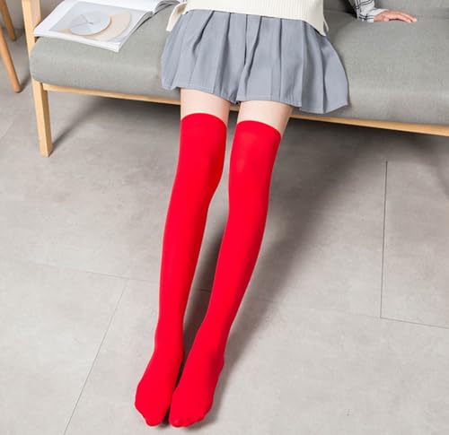 Image of Women's Opaque Stretchy Nylon Over Knee Thigh High Stockings Costume Socks