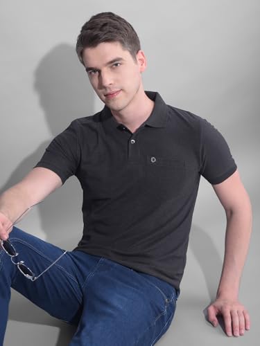 Image of Dollar Men's Pack of 1 Solid Cotton Blend Polo Neck T-Shirt