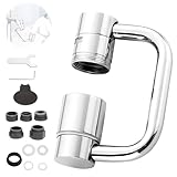 Universal Sink Faucet 1440° Rotatable Faucet Aerator Extension, U Shaped Faucet Extender for Toddlers 2 Modes Adjustable, Flexiflow 1080° Rotating Faucet Extender for Bathroom Sink/Kitchen(Silver)