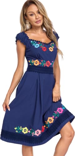 Image of Women's Mexican Dress Embroidered Causal Lace Party Dress