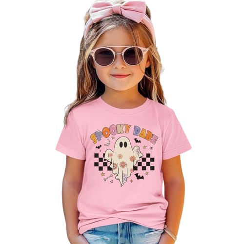 Halloween Shirt Toddler Girl Cute Ghost T-Shirt Spooky Babe Graphic Tee Funny Floral Bats Print Short Sleeve Tops