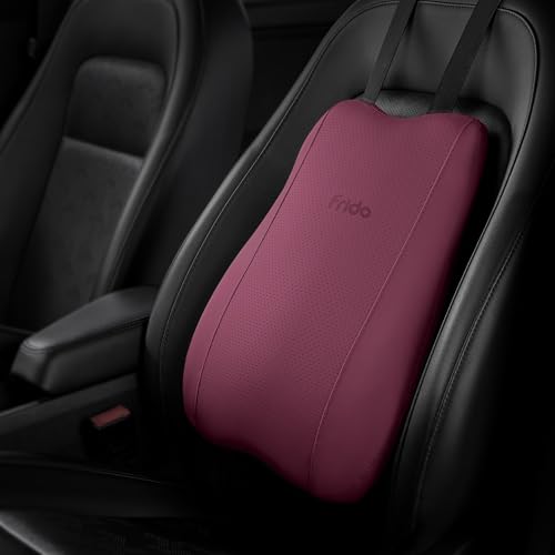 Image of Frido Premium Car Back Rest Cushion with Lumbar Support Pillow for Driving, Hi-Per Memory Foam Back Support and Luxe Leatherette Cover, Relieves Back Pain and Improves Posture for Long Drives | Maroon