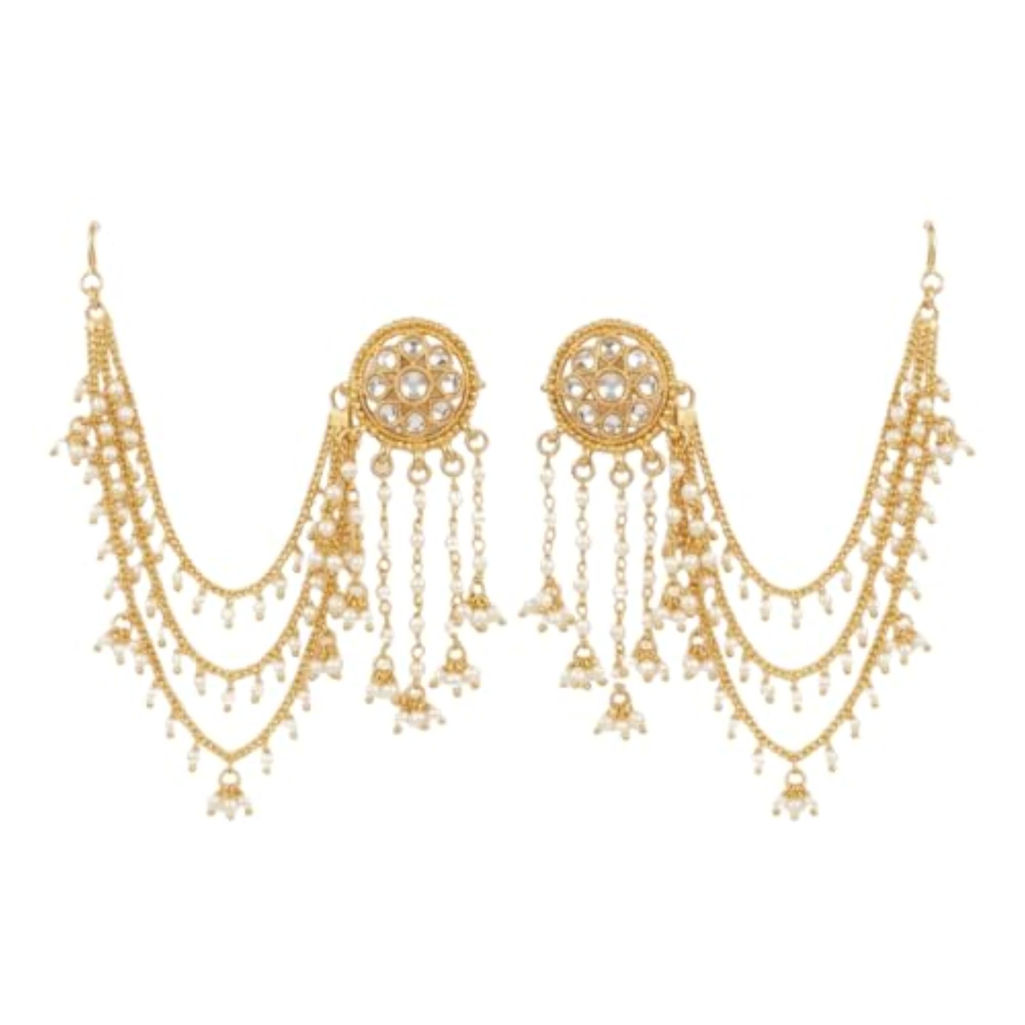 Traditional Plated Kundan and Pearls Dangle Earrings