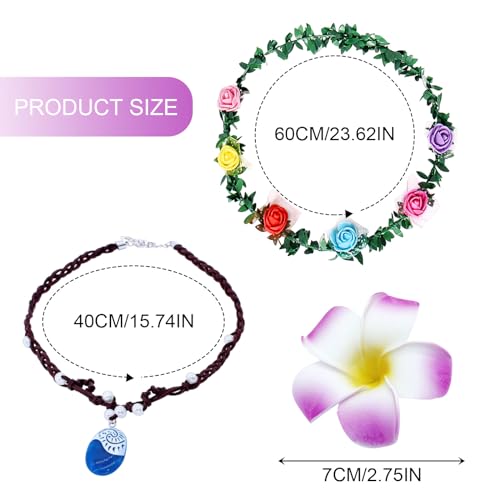 UILYNIU 3 Stück Kinder Mädchen Prinzessin Moana Vaiana Halskette Zubehör Stirnband Prinzessin Party Kleid Mädchen Abenteuer Kleidung Kinder Geburtstag Urlaub Halloween Cosplay (3 Stück)
