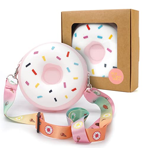 CONTRACONTACT Sweet Kids Purse Donut Bag in Boxes as Gift, Donuts Purses as Kids Toys for Age 3 4 5 Year Old, Doughnut Crossbody as Trendy Stuff (Strawberry)