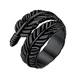 Bestyle Love Black Feather Ring Stainless Steel Wing Band Ring Thumb Finger Bands Plain Silver Pinky Rings for Men Birthday Present Vintage Open Guardian Promise Ring Size 9