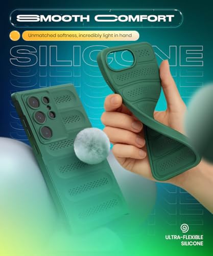 Image of WOW IMAGINE Ultimate Silicone Back Cover Case for Samsung Galaxy S24 Ultra 5G | Heat Dissipation Thin Soft TPU | 360 Camera Protection | Breathable Cooling Holes - Forest Green