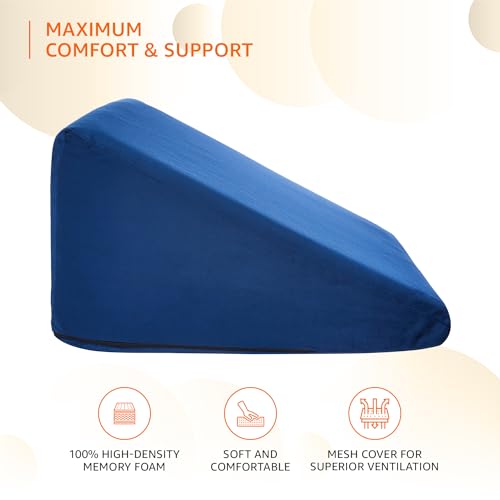 Amazon Basics Memory Foam Wedge Pillow for Neck & Back Pain Relief, Blue, One Size - Image 3