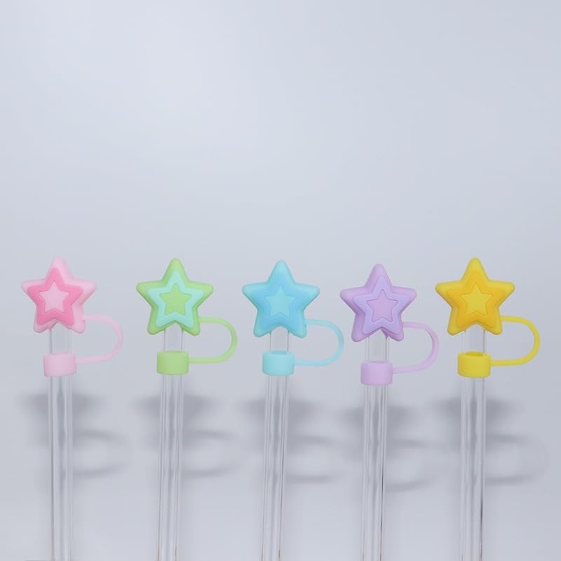 5Pcs Multicolor Straw Cover Cap for Stanley 30 40oz Cute Star Splash Proof Topper,Drinking Straw Tip Covers for Stanley Cups