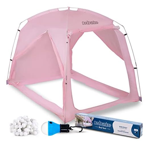 BedBunker Bed Tent Twin or Full Size | Twin Bed Tent with 3 Doors and LED Light | Bed Tent Full for Kids and Adults | Privacy Tent Bed for Drafty Rooms (Full Pink)