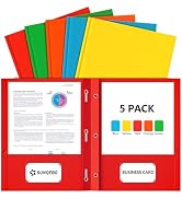 SUNQEBO 5 Pack Pocket Folders with Prongs, Paper Folders with 2 Pocket 3 Prong for Document, Fit ...