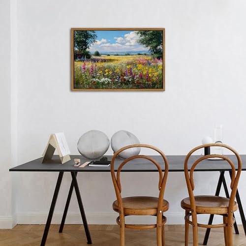 Image of Wildflower Landscape Wall Art Flower Meadow Wall Decor Abstract Flowers Pictures Wall Decor Vintage Farmhouse Flower Field Canvas Prints Cottagecore Artwork for Bedroom Bathroom Home Decoration 16x24 inch