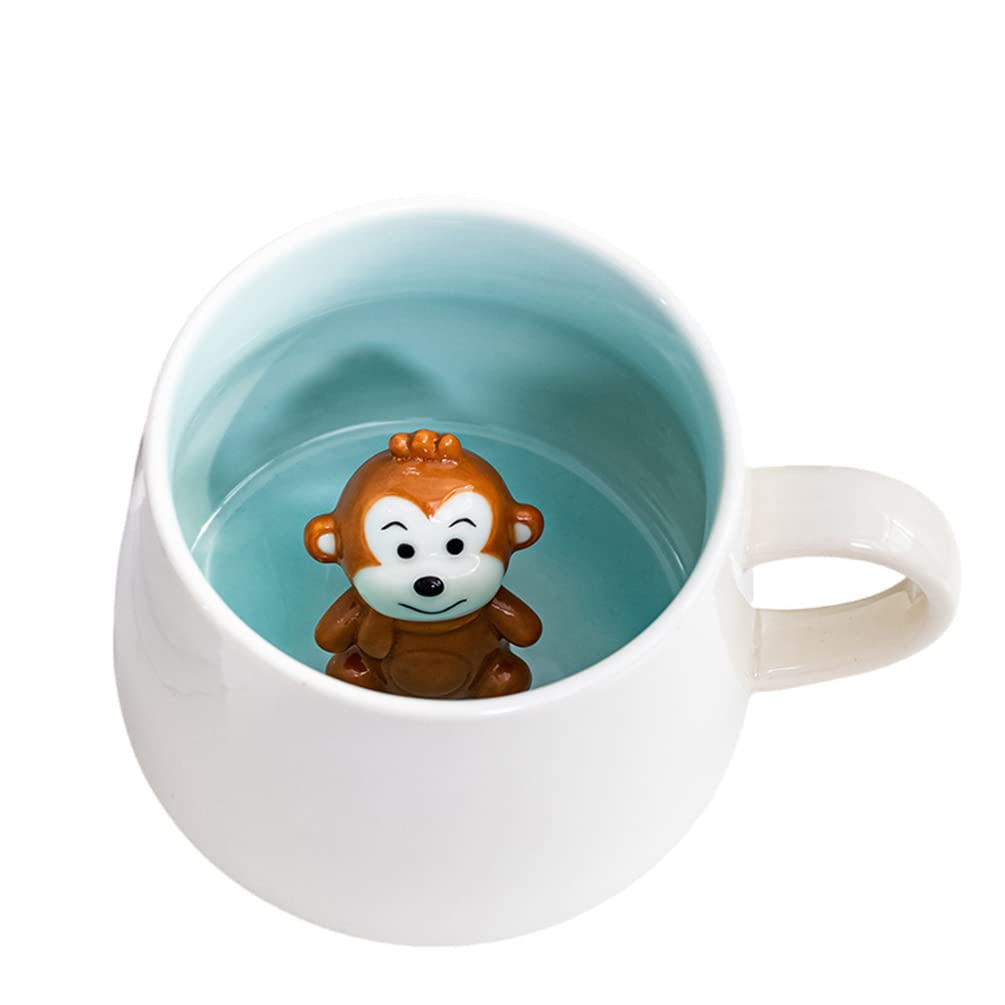 Biigming Tazza Scimmia Tazza Animal 3D in Ceramica 350ml Tazzine da caffè Mug con Figurine Animati Regalo per Natale, Compleanno, Amici, Familiari o Bambini(Scimmia)