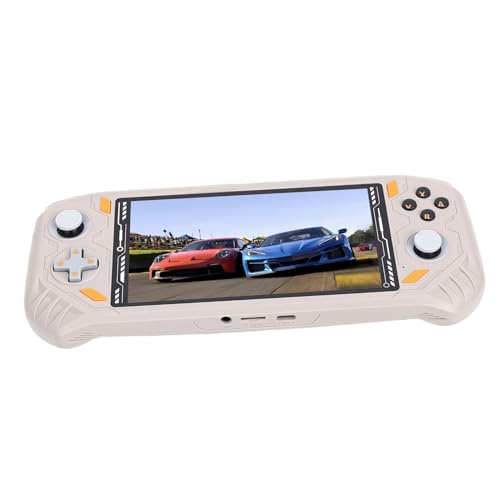 Jectse Consola de Juegos Portátil, Reproductor de Juegos Portátil con Pantalla de 5,5 Pulgadas con Chip RK3562 Quad Core y 2 Controladores, para Multijugador en Casa y Soporte de (Beige)