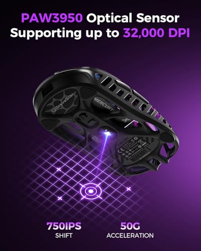 Image of GravaStar Mercury X Wireless Gaming Mouse - 32,000 DPI PAW 3950 Sensor, 1000Hz Polling Rate, Only 49g, Magnesium Alloy Hollow Frame, RGB Lighting, 5 Programmable Buttons