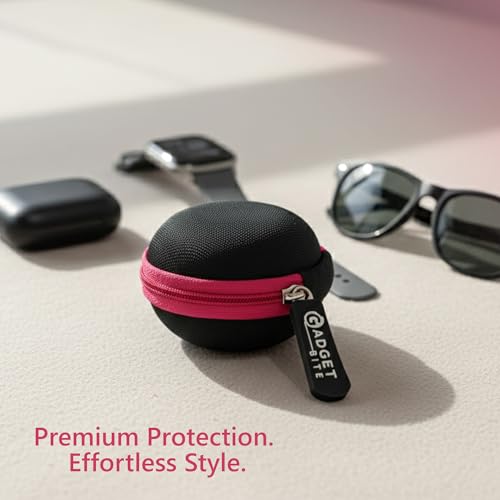Image of GadgetBite Earphone Carrying Case, Multi-Purpose Travel Organizer for Earphones, Headsets, Pen Drives, SD Cards, Shock-Proof Ballistic Nylon, Soft Fabric, Mesh Pocket for Accessories - Pink