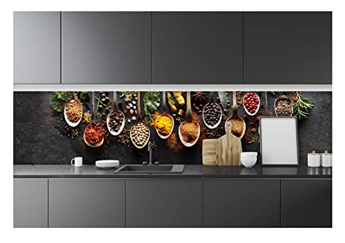 WallArena - Vlies Fototapete Gewürze 250x60 cm - Fototapeten - Tapeten - für Wohnzimmer Schlafzimmer - Vliestapete Wandtapete Tapete 3D Effekt- inkl. Kleister - Kräuter
