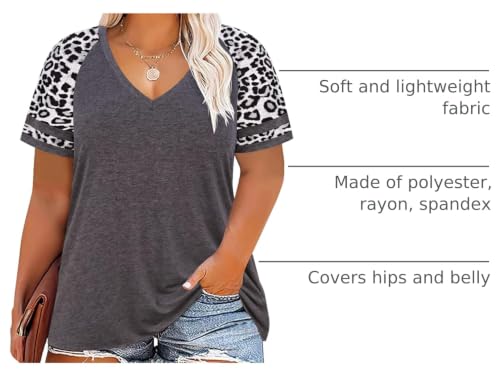 Image of CARCOS Womens Plus Size Tops Short Sleeve Shirts V Neck Tunic Floral /Tie Dye /Solid Summer Tees XL-5X