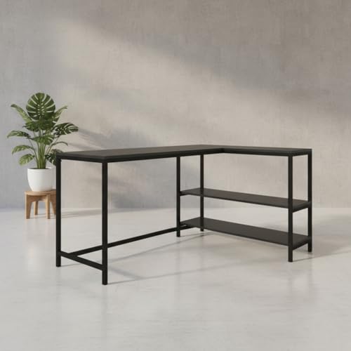Image of Amazon Brand - Solimo L-Shaped Study Table for Students & Adults | Corner Computer Desk for Home & Office | Gaming Table | Wood & Metal | Classic Full Black | DIY Installation