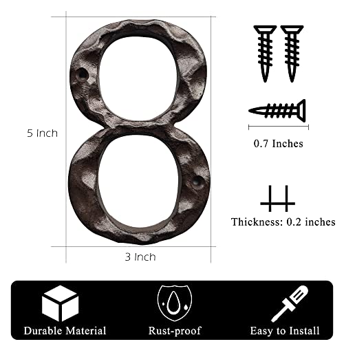House Numbers For Outside Modern -5 Inch Rustic Address Number/Mailbox Number- Solid & Heavy Duty/Easy Install With Matching Screws-Number 8 #TOP4