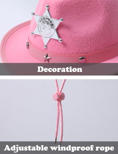 COSLAND 3 Pcs Pink Cowboy Hat with Bandana and Glasses, Western Cowgirl Hat for Girls, Small4