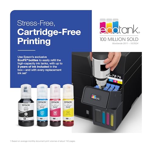 epson ecotank et-4950 wireless all-in-one color supertank printer with up to 3 years of ink refillable tanks perfect for home 18 ppm 2434 color touchscreen auto document feeder  black