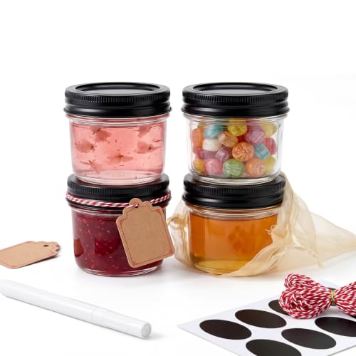 Mini Mason Jars 4oz 4 Pack, Regular Mouth Mason Jar Jelly Jars with Lids