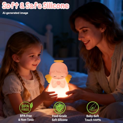 Image of OkiyiD Angel Night Light, Guardian Angel Nursery Lamp for Baptism Gifts