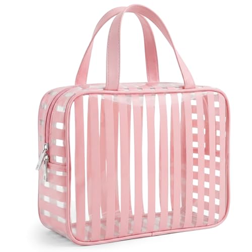 Clear Pink Striped PVC Makeup Bag - image 1