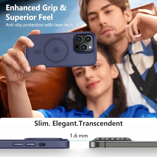 Image of MOCCA Strong Magnetic for iPhone 14 Pro Case, [Compatible with Magsafe][13FT Military Drop Protection] Slim Translucent Matte Shockproof Case for iPhone 14 Pro Phone Case 6.1'', Deep Blue
