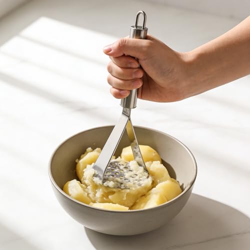 Image of Stainless Steel Potato Masher | Heavy Duty SS 202 Vegetable Masher | Rust-Proof, Food-Grade, Ergonomic Handle | Smooth Mashing Tool for Potatoes & Vegetables | Dishwasher Safe