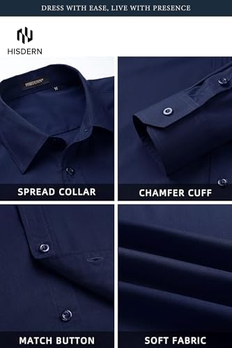 Image of HISDERN Mens Dress Shirt with Tie Pocket Square Set Classic Button Down Shirt Matching Tie Long Sleeve Shirts