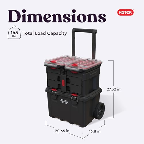 Stack N’ Roll 4-Piece Rolling Tool Storage System – Includes Large Rolling Tool Box, 2-Drawer Tool Box & 2 Tray Organizers | Modular Stackable Tool Storage with Wheels for Garage & Workshop - Image 3