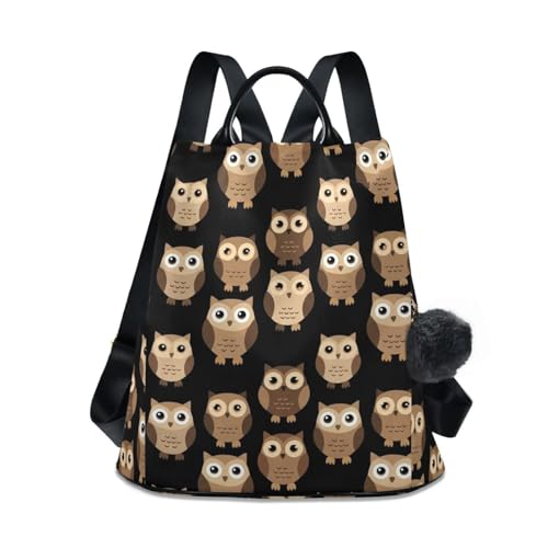 Sac à dos hiboux marron polyester sergé avec poches latérales et antivol