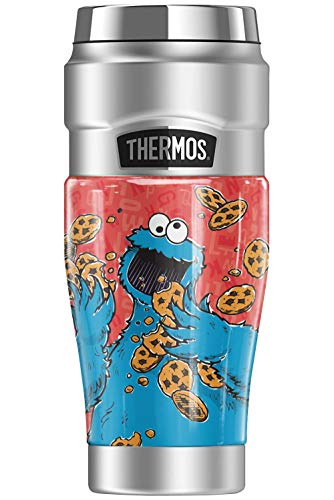 Sesame Street Cookie Monster Character THERMOS STAINLESS KING Stainless Steel Travel Tumbler, Vacuum insulated & Double Wall, 16oz