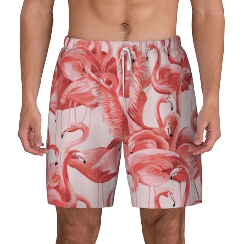 Short de beach-volley homme séchage rapide motif flamant rose avec boxer intégré