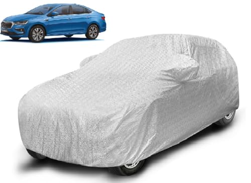 Image of Auto Hub Waterproof Car Cover Compatible with Skoda Slavia with Mirror Pocket, Soft Cotton Lining, Slavia Car Cover Waterproof - Metallic Silver