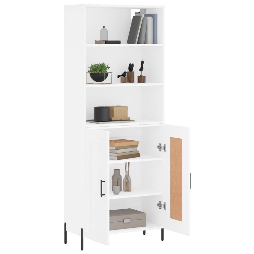Armadio alto, bianco, 69,5 x 34 x 180 cm, in legno con piedini in metallo, elegante armadio per soggiorno, credenza, cassettiera, corridoio, credenza, hall