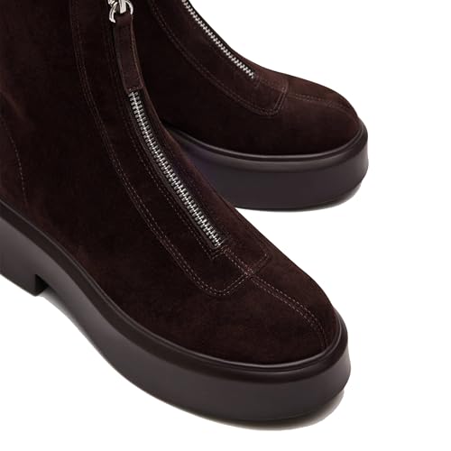 Women's Suede Platform Ankle Chelsea Boots - Comfortable, Casual, Chunky Low Heel, Front Zipper4