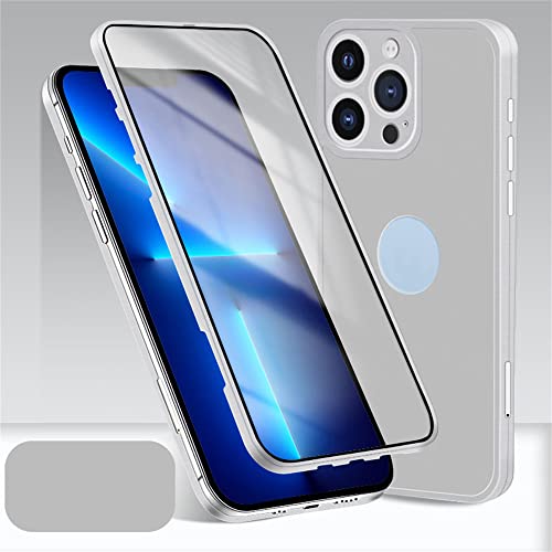 Coque en Verre Trempé iPhone 13 Pro Max, Housse Ultra-Mince Argent et Titane