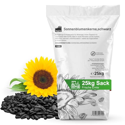 Preisvergleich Produktbild Fepro® Sonnenblumenkerne schwarz, 25 kg - ganzähriges Wildvogelfutter, ideal für kleine Vögel, Vogelfutter für Gartenvögel