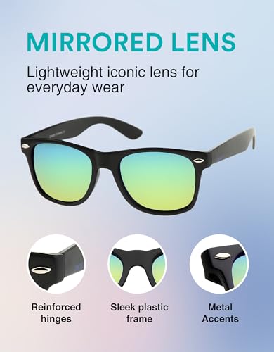 Image of zeroUV - Classic Colored Mirror Lens Square Horn Rimmed Sunglasses for Men Women