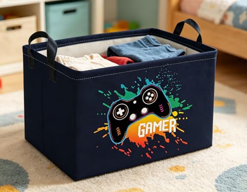 Image of Rectangle Kids Baskets Game Basket Cute Storage Bin Organizer Boys Box for Room Decor Gift Basket(Game)