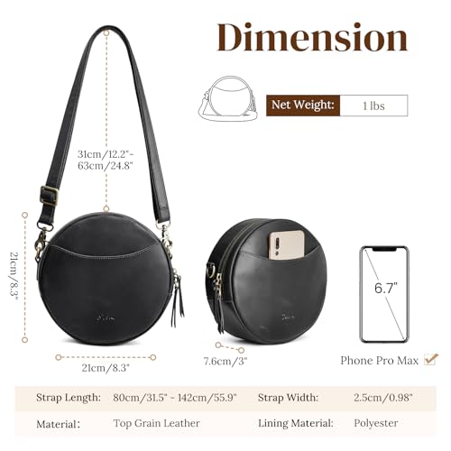 Image of S-ZONE Leather Crossbody Bags for Women Circle Shoulder Round Purse Travel