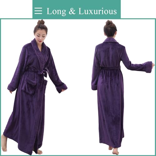 Image of Artfasion Womens Long Fleece Robe - Warm Soft Floor Length Flannel Bathrobes for Winter Thicker Long House Coat with Pockets
